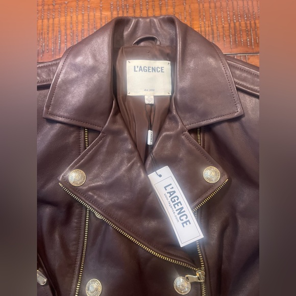 NWT - L’AGENCE Billie Belted Leather Jacket - Size Small - Brown Lambskin - Picture 7 of 16